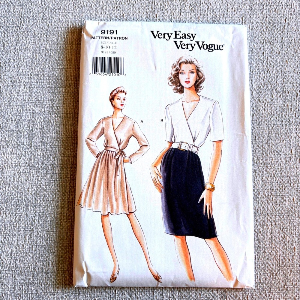 Vogue 9191 Minimalist Quiet Luxury Wrap Dress Sz 8-12 Fit Flare French Chic NEW